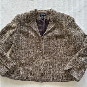Jones New York Signature Brown Wool Silk Blend Tweed Blazer Sz 14